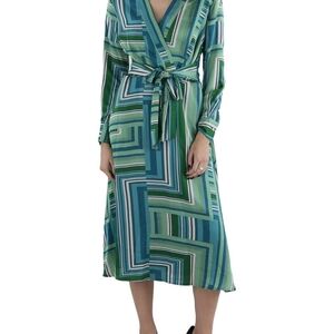 Tahari ASL Green and Blue Geometric Midi Dress